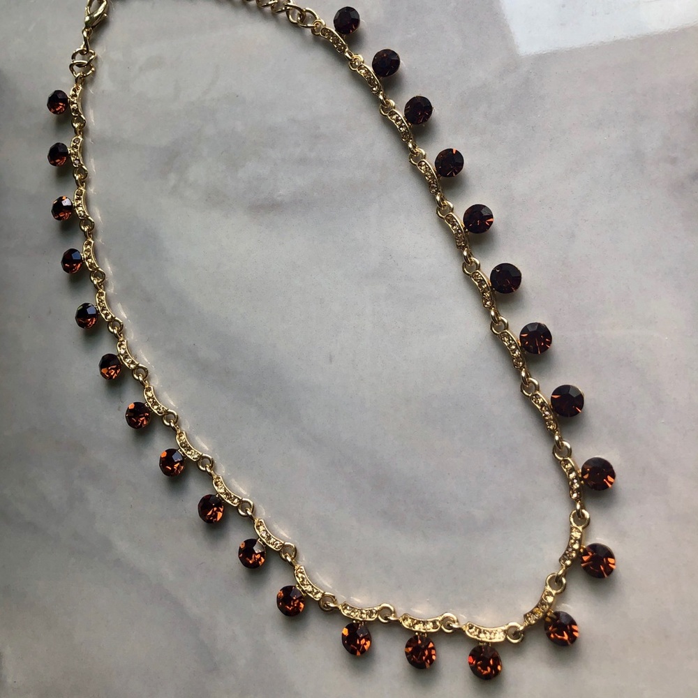 Gold necklace w/ brown diamond like stones-topaz - Picture 8 of 8